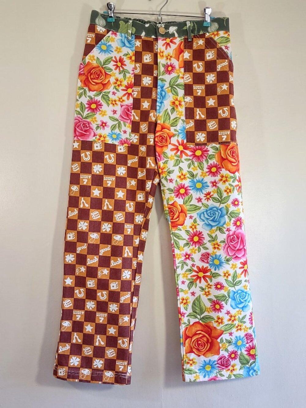 Big Bud Press MisMatched Work Pants Size Medium Cargo Floral Lucky Accents - Picture 4 of 15